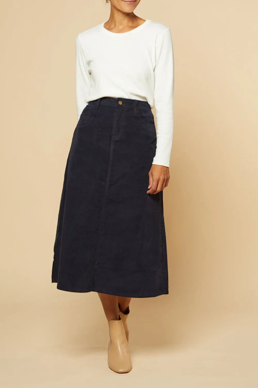 Adrift A-Line Brushed Cotton Skirt in Navy